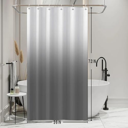 Ombre Grey Stall RV Shower Curtain with Hooks 36x72inches | Machine Washable Waterproof, Modern Solid Boho Gradient, Bathroom Dorm Hotel Room Divider, Easy to Install, Window Curtain - color: Ombre Grey, size: 36"W x 72"L (Pack of 1)
