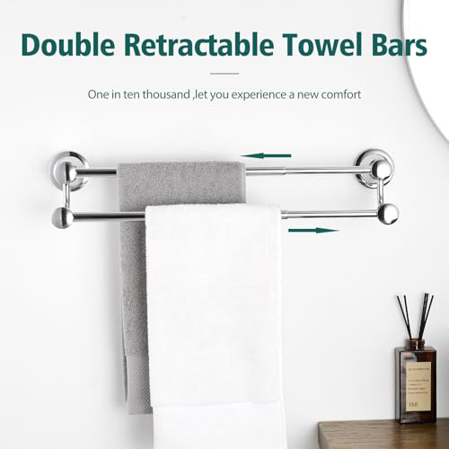 Hoimpro Double Towel Bar Towel Rack for Bathroom Wall Mounted Chrome | Adjustable 16-26 In,Wall Mounted Towel Holder, Stainless Steel, Rustproof, Towel Bar Rod Hanger Hardware Accessories Hotel - color: Chrome
