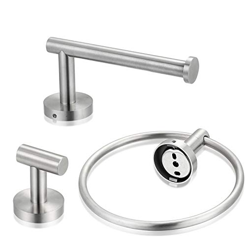 Bathroom Hardware Set 3 Piece-Robe Hook, Hand Towel Holder and Toilet Paper Holder for Bathroom Towel Rack Heavy Duty Towel Hanger Wall Mounted Bathroom Fixtures, - color: Brushed Nickel-3