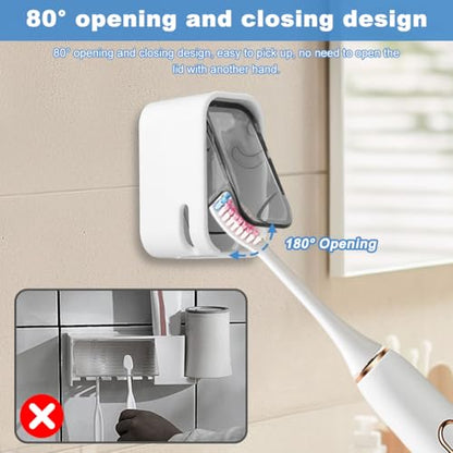 3PCS Toothbrush Holder Wall Mounted with Cover,Single Slot Electric Tooth Brushing Holder,Self Adhesive Hanging Toothbrush Organizer for Bathroom,Family,Travel(4.4 * 3 * 2.6cm,Color:Grey) - color: Grey