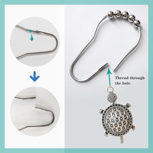 Sea Turtles Shower Curtain Hooks Decorative Rings for Bathroom Ocean Beach Bath Decor Rust Proof Stainless Steel Shower Curtain Hanger,Pack of 12 (Silver) - size: Sea turtle
