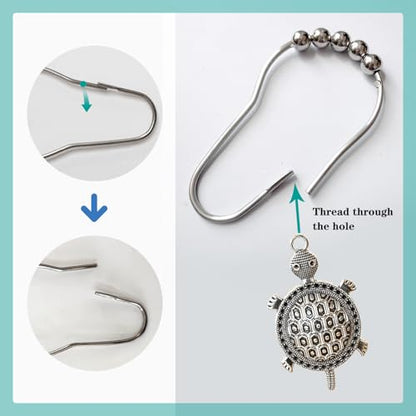 Sea Turtles Shower Curtain Hooks Decorative Rings for Bathroom Ocean Beach Bath Decor Rust Proof Stainless Steel Shower Curtain Hanger,Pack of 12 (Silver) - size: Sea turtle