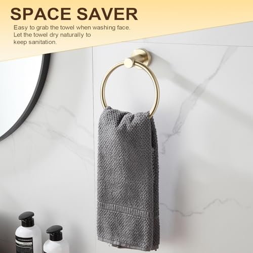 BGL 2-Pack Brushed Gold Towel Rings for Bathroom, 304 Stainless Steel Wall Mount Towel Holder Set, Rustproof Bath & Kitchen Accessories with Modern Matte Finish - color: Brushed Gold(2pack)