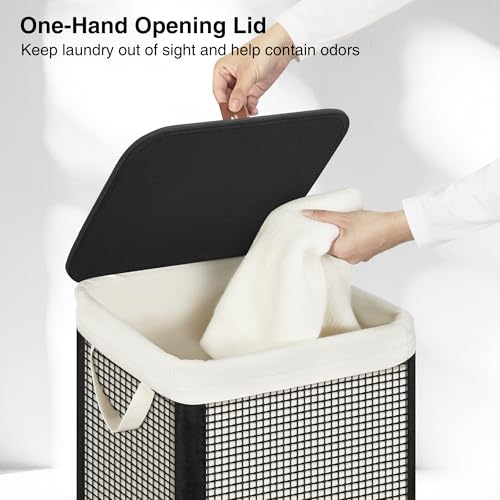 STO STO Laundry Hamper with Lid, 90L Large 1 Section Laundry Sorter, Laundry Basket with Removable Washable Canvas Liner Bag, Breathable Clothes Hamper for Bedroom Bathroom Laundry Room Closet Dorm - size: 1-Section