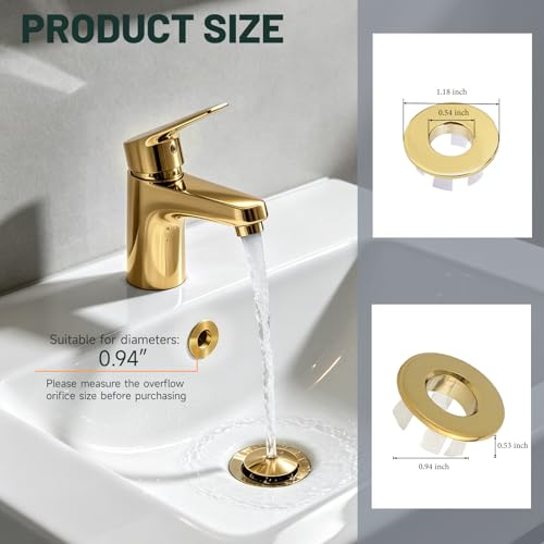 Sink Overflow Ring, Gold | Bathroom Kitchen Sink Basin Trim Overflow Cover Hole Insert Round Cap, Brass - color: Gold