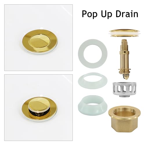 Bathroom Sink Drain,Drain Stopper Gold Stainless Steel Bathroom Sink Without Overflow,Small Cap Pop Up Drain Assembly with Detachable Strainer Basket,Built-in Anti-Clogging - color: Gold-small Cap, style: Without Overflow