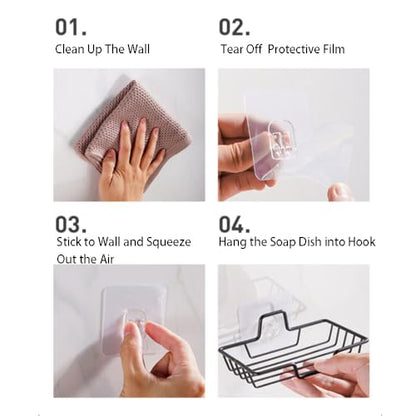 Soap Dish Holder, No Drilling Soap Bar Holder, Adhesive 304 Rustproof Stainless Steel Bar Soap Holder, Wall Mounted Soap Dish for Shower, Bathroom Kitchen Sponge Holder (1, Black 2)
