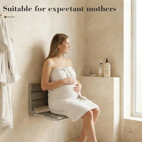 Wall Mounted Shower Seat - 16IN Shower Benches for Inside Shower with 400LB Capacity, Fold Down Shower Seat for Elderly, Disabled & Pregnant Women, Non-Slip Grey Shower Chair, [2026 New Upgrade] - color: Grey