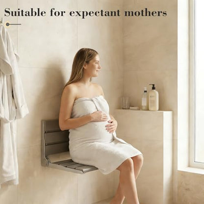 Wall Mounted Shower Seat - 16IN Shower Benches for Inside Shower with 400LB Capacity, Fold Down Shower Seat for Elderly, Disabled & Pregnant Women, Non-Slip Grey Shower Chair, [2026 New Upgrade] - color: Grey