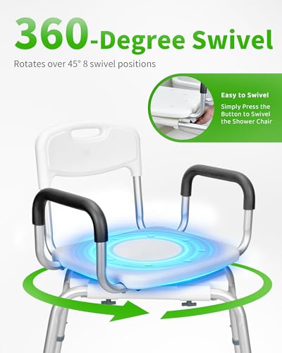 Shower Chair for Inside Shower - Swivel Shower Chair for Elderly and Disabled - Heavy Duty Shower Seat Bathtub with Arms for Handicap, HDB-788A - size: Swivel
