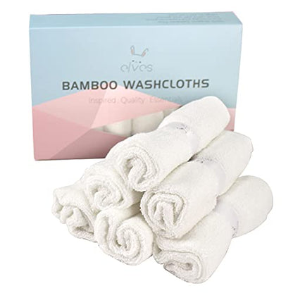 elves Bamboo Viscose Face Cloth - Soft Washcloths for Baby & Adult - Organic Wash Clothes for Body and Face 10'' x 10'' - Reusable Makeup Remover Face Towel - Set of 6 (White) - color: White