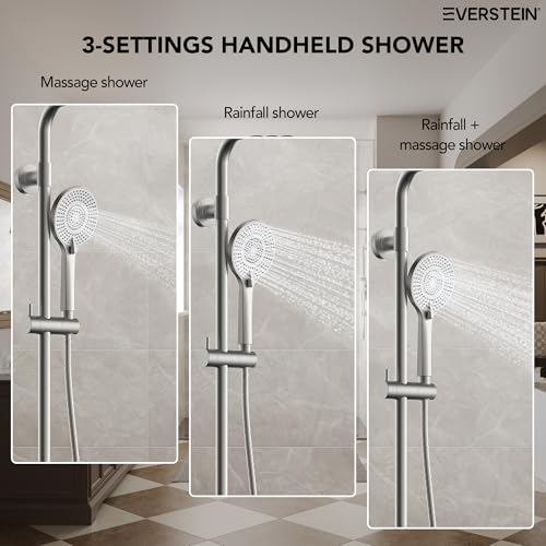 10 Inch High Pressure Rainfall Shower System with Slide Bar, Wall Mount Bathroom Round Shower Faucet Set with Valve, Brushed Nickel - color: Brushed Nickel