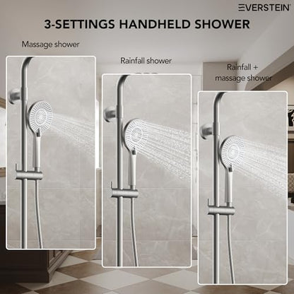 10 Inch High Pressure Rainfall Shower System with Slide Bar, Wall Mount Bathroom Round Shower Faucet Set with Valve, Brushed Nickel - color: Brushed Nickel