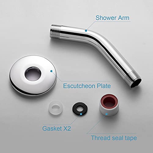 OFFO Shower Arm with Flange, 6 in Wall Mount Replacement Angle Shower Head Arm Wall-Mounted For Fixed Shower Head & Handheld Showerhead, Chrome - color: Chrome, style: 6 in