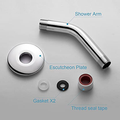 OFFO Shower Arm with Flange, 6 in Wall Mount Replacement Angle Shower Head Arm Wall-Mounted For Fixed Shower Head & Handheld Showerhead, Chrome - color: Chrome, style: 6 in
