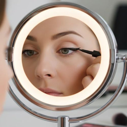 JERDON Lighted Makeup Mirror with 5X Magnification - Chrome - HL745CO | Two-Sided 1X View, 8.5" Diameter, 15.5" Tall, Halo Lighting - color: Chrome
