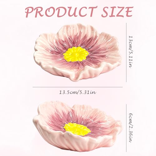 Ceramic Soap Holder with Flower Arrangements, Automatic-Draining Soap Tray for Bathroom Sink & Shower, Small Cute Elegant Glazed Holder, Easy to Clean（Rosy） - color: Rosy