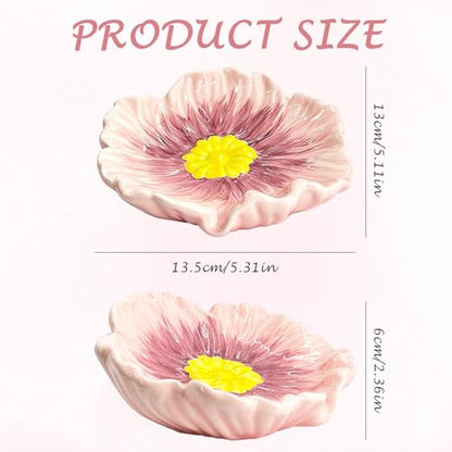 Ceramic Soap Holder with Flower Arrangements, Automatic-Draining Soap Tray for Bathroom Sink & Shower, Small Cute Elegant Glazed Holder, Easy to Clean（Rosy） - color: Rosy
