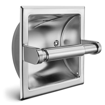JunSun Polished Chrome Recessed Toilet Paper Holder Stainless Steel Toilet Paper Roll Holder Tissue Holder Modern Tissue Roll Dispenser Square Jumbo Mega Roll Holder - Rear Mounting Bracket Included - color: Polished Chrome