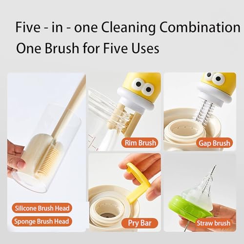 5-in-1 Multifunctional Cup Brush, Bottle Cleaning Set with Rim Brush, Gap Brush, Silicone Head, Sponge Head and Straw Brush (red) - color: Red