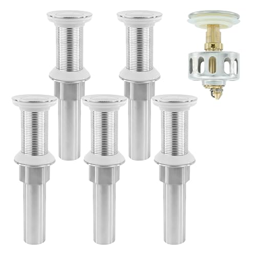 Bathroom Sink Drain,5 Pack Drain Stopper Without Overflow,Small Cap Pop Up Drain Assembly with Detachable Strainer Basket,Built-in Anti-Clogging, Stainless Steel Nut Brushed Nickel - color: 5 Pack-brushed Nickel-small Cap, style: Without Overflow