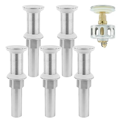 Bathroom Sink Drain,5 Pack Drain Stopper Without Overflow,Small Cap Pop Up Drain Assembly with Detachable Strainer Basket,Built-in Anti-Clogging, Stainless Steel Nut Brushed Nickel - color: 5 Pack-brushed Nickel-small Cap, style: Without Overflow