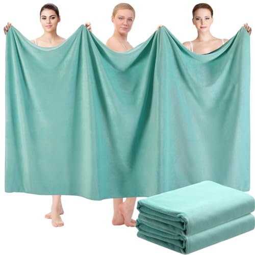 Mixweer 2 Pcs Oversized Bath Towels, 40 x 80 Inch Giant Microfiber Jumbo Bath Sheets Ultra Soft Bathroom Microfiber Quick Dry Absorbent Shower Towels for Spa Camping Beach (Turquoise) - color: Turquoise