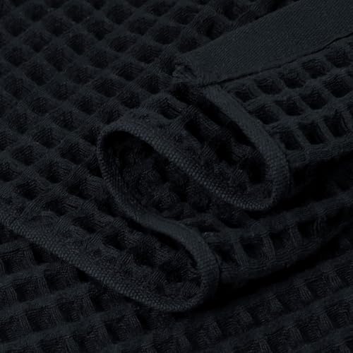 Jacquotha Waffle Bath Towel Set of 2 (Black) - Cotton, Thin, Low Lint | 31” x 62” Soft Bath Towels for Bathroom, Shower, Pool & Beach - color: Black