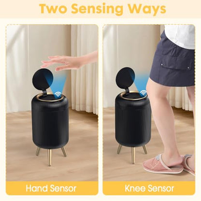 Automatic Motion Sensor Trash Can Bathroom,3 Gallon,Black and Gold | Touchless Trash Bin with Lid and Legs,Auto Diaper Garbage Can,Smalll Plastic Wastebasket for Office,Bedroom,Toilet,Kitchen - color: Black