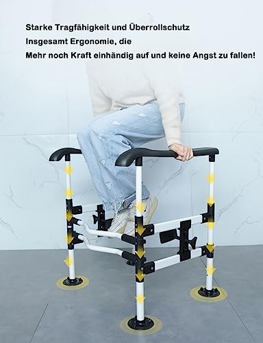 Freestanding Toilet Safety Rail - Adjustable Width and Height to fit Any Toilet, Toilet e for Seniors and Foldable Grab with Padded Handles (White) - color: White
