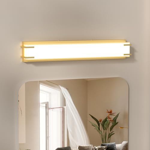 LED Bathroom Light Fixtures Over Mirror 24.4” Vanity Light with Milky White Lampshade 4000K Daylight Gold Bath Bar (Gold) - color: Gold, size: 24 inch