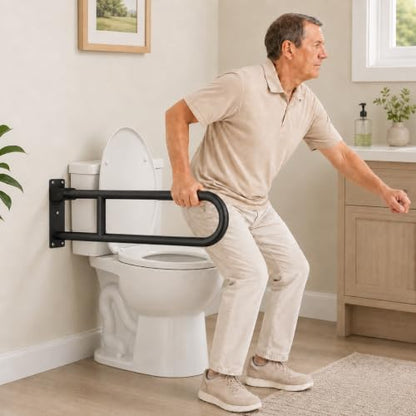 Toilet Safety Rail Stainless Steel: Modunful 304 Grab Bar with Arm Support - 23.6" Width, 400 lbs Capacity for Elderly, Disabled, Bathroom Safety, Wide Base Black - color: S-2932.Black