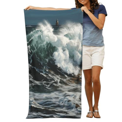 The Sea Waves Bath Towel Super Absorbent Beach Towels Microfiber Bathroom Towel 32 x 52 Inch - color: The Sea Waves