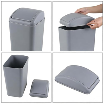 Slim Bathroom Trash Can with Swing Lid, 4.2 Gal Garbage Bin | Plastic Small Wastebasket, Space-Saving Narrow Bin for Under Sink, Desk, Kitchen, Bedroom, Office, Gray - color: Grey