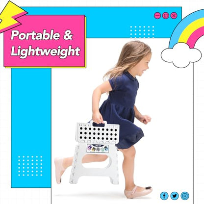 Delxo Folding Step Stool,11 Inch Non-Slip Foldable Step Stools for Kids and Adults,Portable Foldable Step Stool Lightweight Small Folding Stool with Handle for Kitchen Bathroom in White,1 Pack | Foldable Step Stool 11",Non-Slip Foot Stools with Handle,Lig