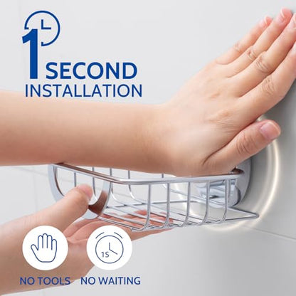Soap Holder,Soap Dish,Suction Cup,with Hooks,Stainless Steel,Silver | bar soap holder,storage soap & sponge for bathroom,shower,kitchen,sink,wall mounted,no drilling removable waterproof - color: Silver-1 Tier