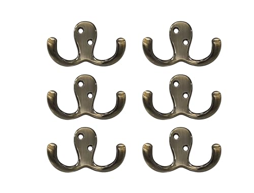Premium Double Robe Hook, 2-3/4", Zinc Die Cast, Brushed Antique Brass, Made in Taiwan, 6 Pack - size: 6pack-Brushed Antique Brass