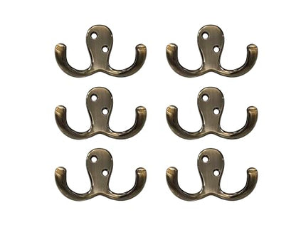 Premium Double Robe Hook, 2-3/4", Zinc Die Cast, Brushed Antique Brass, Made in Taiwan, 6 Pack - size: 6pack-Brushed Antique Brass