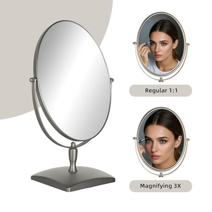 Surdy 10" Vanity Makeup Mirror 1X/3X Magnification Double Sided 360 Degree Swivel Magnifying Mirror for Table, Desk, Countertop Shaving Make Up