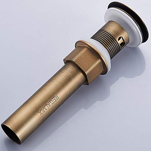 REGALMIX Antique Brass Pop Up Bathroom Vessel Sink Drain Stopper,Built-in Anti-Clogging Strainer, Fits Standard American Drain Hole(1-1/2" to 1-3/4"), with Overflow RWF083R - color: Antique Brass, size: With Overflow