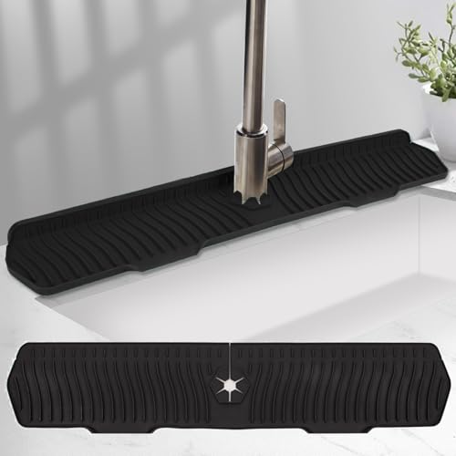Kitchen Sink Splash Guard 29.7 X 5.7 In, Large Size Kitchen Sink Splash Guard, Silicone Sink Faucet Drying Mat, Faucet Mat Splash Catcher, Multipurpose For Kitchen Sink, Bathroom (Black) - color: Black