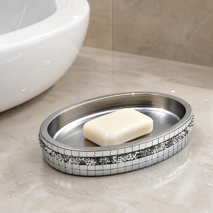 Silver Mosaic Soap Dish and Bathroom Tray, Shiny Soap Holder | Multi functional dressing table, kitchen bathroom storage tray, used for storing soap, rings, jewelry, and small accessories - size: Soap Dish