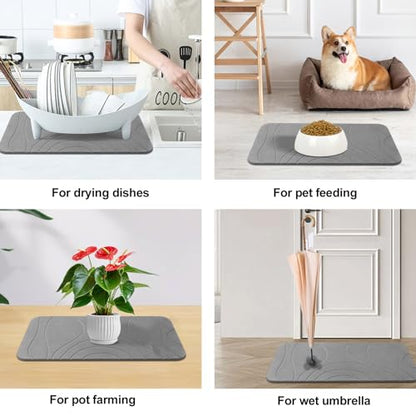 Stone Bath Mat, 2 Pack Diatomaceous Earth Shower Mat, Non-Slip Super Absorbent Quick Drying Bathroom Floor Mat, 24x15, Grey - color: Grey