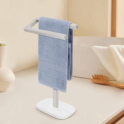 Livabber Standing Hand Towel Holder, 304 Stainless Steel Hand Towel Rack Stand with Heavy Marble Base, Bath Accessories, Towel Ring for Bathroom Kitchen Countertop, 14 Inch (Brushed Nickel) - color: Brushed Nickel