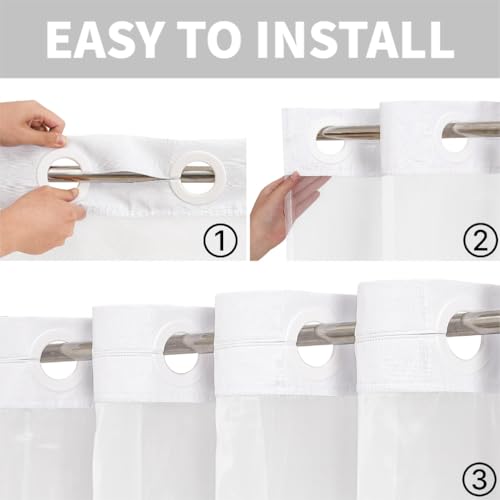 No Hooks Cream Boho Faux Linen Shower Curtain with Snap-in Liner Set, Textured Hotel Luxury Bathroom Curtain with See Through Top Window, Waterproof & Washable, 72x84 inches - color: White, size: 72"W x 84"L (Pack of 1), style: No Hooks