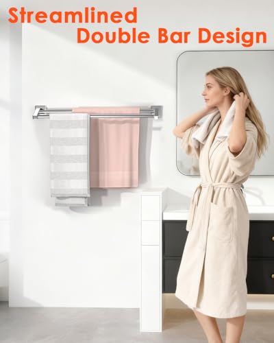 Alise Double Towel Bar,24" Double Towel Racks for Bathroom,Polished Chrome | Quick Drying Bathroom Towel Holder, SUS304 Stainless Steel Towel Hanger Wall Mounted, Useable Length 22.7" - color: Polished Chrome, size: 24-Inch (2-Bars)