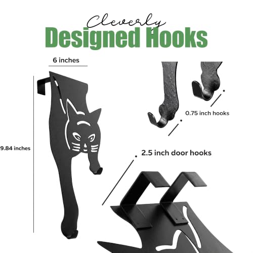 Evelots Cat Over The Door Hooks for Hanging-Set of 2 Black-Over The Door Organizer-Strong Metal Hooks - size: 2 Pack, style: Scratching Cat Design