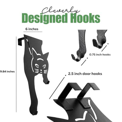 Evelots Cat Over The Door Hooks for Hanging-Set of 2 Black-Over The Door Organizer-Strong Metal Hooks - size: 2 Pack, style: Scratching Cat Design