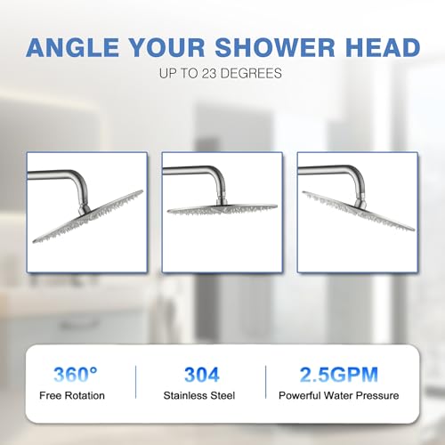 Solid Metal Large Rain Shower Head, Round High Flow Ceiling Rainfall Shower Head with Shower Arm and Flange, Reinforced Explosion-Proof Stainless Steel Construction (12-Inch, Brushed Nickel) - color: Brushed Nickel, size: 12 Inch