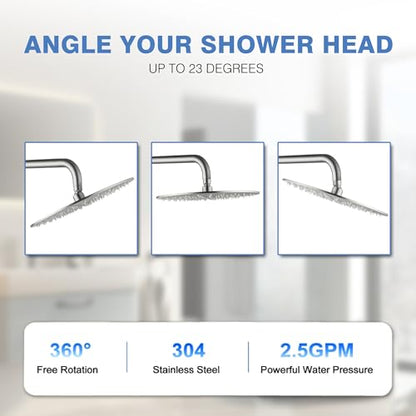Solid Metal Large Rain Shower Head, Round High Flow Ceiling Rainfall Shower Head with Shower Arm and Flange, Reinforced Explosion-Proof Stainless Steel Construction (12-Inch, Brushed Nickel) - color: Brushed Nickel, size: 12 Inch